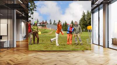 Group of friends playing with flying disc Wall mural