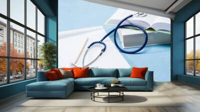 Medical research stethoscope on doctor books Wall mural