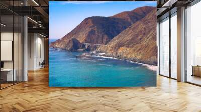 Amazing coastline view on Pacific Coast Highway #1 at the US West Coast traveling south to Los Angeles, Big Sur Area, California. Bixby Bridge, Highway #1 Big Sur - California USA. Wall mural