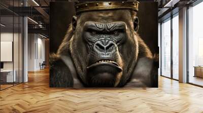 AI generated illustration of an angry powerful gorilla with a crown Wall mural