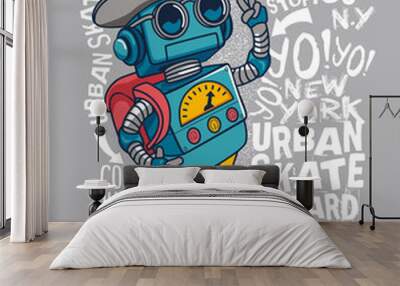 funny skateboarder robot vector design for t shirt Wall mural