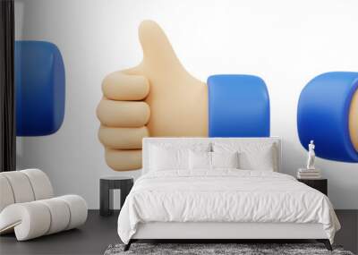 3D set cartoon Hands Thumbs up and thumbs down, Hand thumb up or like sign Gestures illustration design concept Wall mural