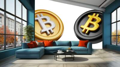 Bitcoin or BTC Black Gold And Gold Silver Coin 3d Set rendering cryptocurrency illustration cartoon style, blockchain or cryptocurrency design Wall mural