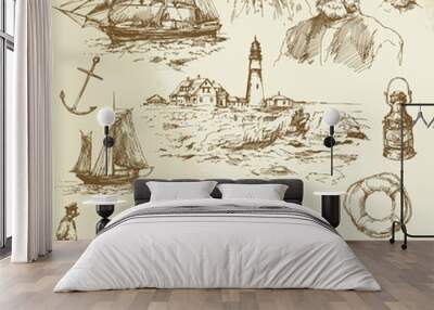 nautical elements - hand drawn set Wall mural