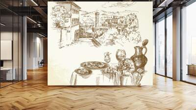 Tuscany, wine - hand drawn collection Wall mural