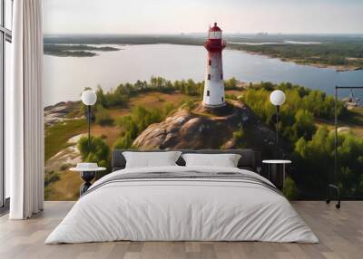 Aerial view of the Lighthouse on the island in summer, Landscape Wall mural