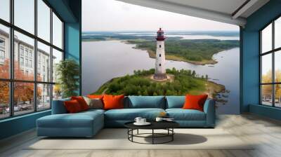 Aerial view of the Lighthouse on the island in summer, Landscape Wall mural