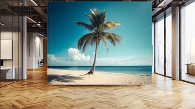 Coconut palm tree on the beach with sea and sky Wall mural