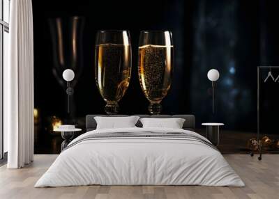 Two glasses of champagne on a dark background Wall mural