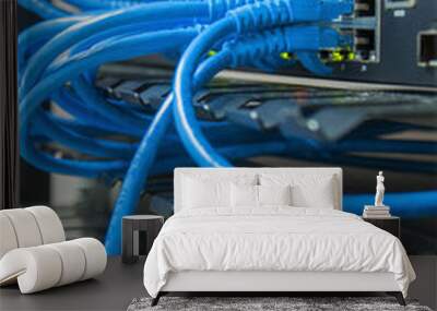 Network switch HUB and ethernet cables (LAN) in datacenter Wall mural