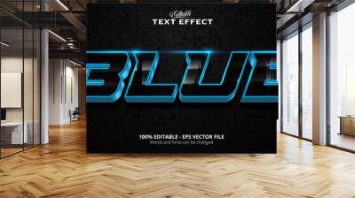 Editable Blue text effect, Black Background; Wall mural