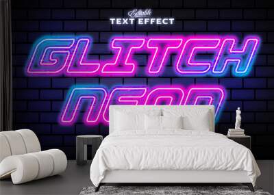 Editable text effect, wall texture and colorful background, Glitch Neon text, neon style Wall mural