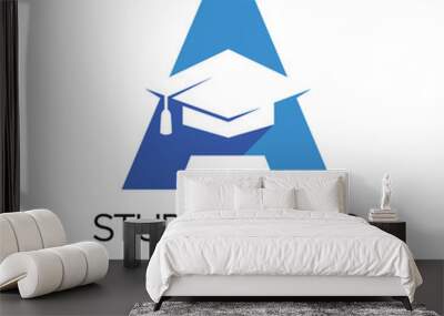 Letter A Graduation Hat Logo Design Template Inspiration, Vector Illustration. Wall mural