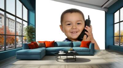 child talking on phone 2 years old Wall mural