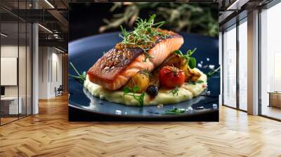 Gourmet fish dish on a plate in restaurant Wall mural