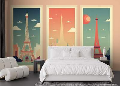 Paris urban landscape with cityscape silhouette. Pattern with houses. Illustration Wall mural