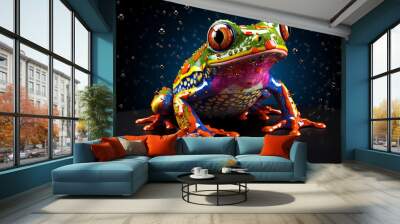 Poison vivid color frog. Poisonous animal of tropical rainforest. Pet in terrarium Wall mural