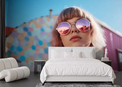 Urban Chic Woman with Pink Sunglasses Wall mural