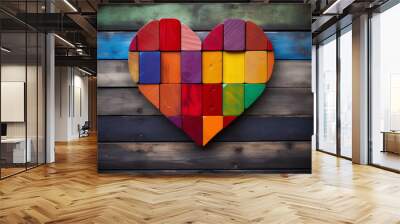 Vivid heart on wooden background Wall mural