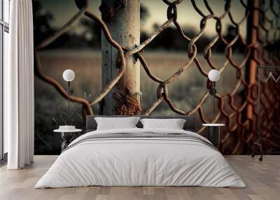 rusted chain link fence with a distressed and industrial look. Generative AI Wall mural