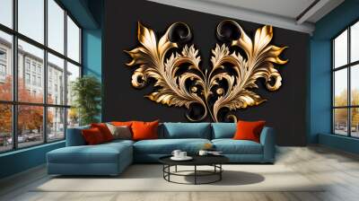 Baroque elements in gold, black background, floral baroque, luxury, banner, background, illustration, digital Wall mural