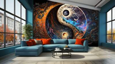 yin yang symbol with yin yang, creation of cosmos, duality in the universe, life is birthing. Concept. Illustration. Generative Ai. Wall mural