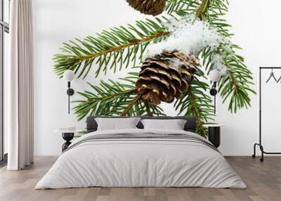 christmas tree branch with snow Wall mural