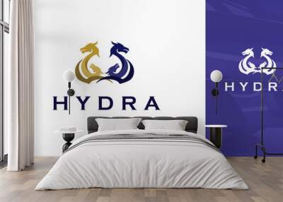 Modern Gold and Purple Silhouette Of Hydra Dragon Symbol Wall mural