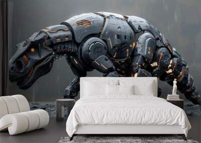 A biomimetic dinosaur robot. The concept of modern technologies Wall mural