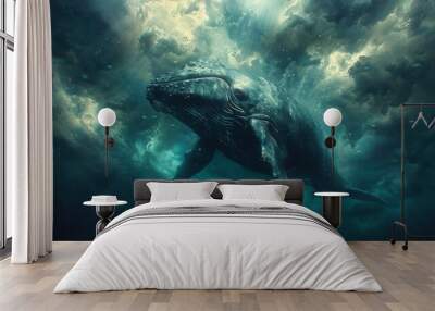 A huge whale underwater in a surreal style. Fantasy or a magical world. Daydream Wall mural