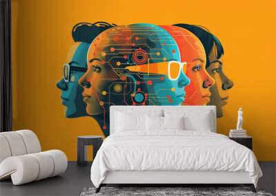 Illustration artificial intelligence and machine learning concept. Modern technology. Technologies of the future Wall mural