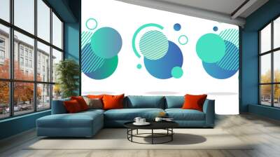 Set of round abstract badges, icons or shapes in mint, green and blue colors Wall mural