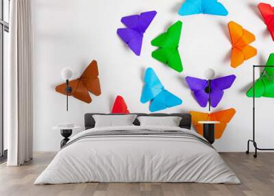 Set of colorful Paper Butterfly over white background. Origami b Wall mural