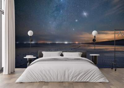 2 UAPS / Ufos in the night sky at a beach. UFO UAP Sighting at night Wall mural