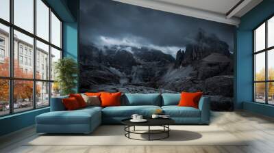 dark mountains and heavy clouds Wall mural