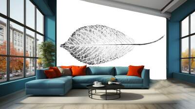 Black and white ink stamp of a leaf with organic texture. Isolated detailed realistic leaf from tree or plant. Wall mural