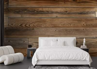 Dark neutral brown wood background with horizontal lines. Flat wooden panels with grain and knots. Wall mural