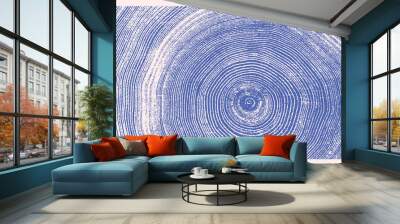 Decorative wood block prints of growth rings. Monotone pink and blue botanical tree rings and impression print. Wall mural