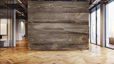 Old weathered wood surface with long boards lined up. Wooden planks on a wall or floor with grain and texture. Dark neutral tones with contrast. Wall mural