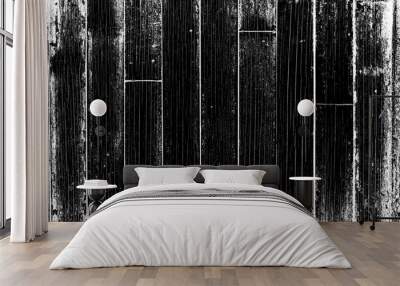 Rustic black and white vintage textured wood bamboo background with rough grain. Vertical parallel boards. Wall mural