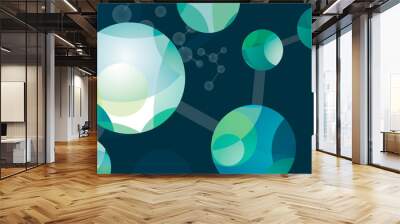 Science molecules structure with connected circles and blue and green bubbles in an abstract composition Wall mural