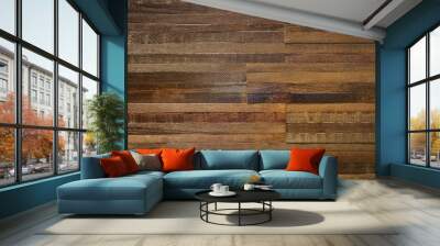 Thick wood block wall of reclaimed wood with rough texture. Wall mural