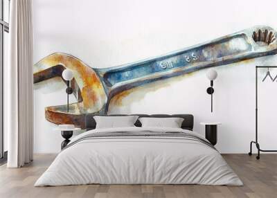 Labor Day Watercolor Illustration of Worker's Tools - Wrench on White Background Wall mural