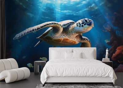 sea turtle under sea  Wall mural