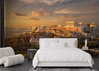 Akropolis of athens at sunset Wall mural