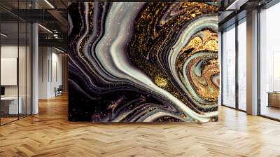 Golden Night. Treasury of art. Swirls of marble. Painting aesthetically mesmerizing. Abstract fantasia with golden powder. Extra special and luxurious- ORIENTAL ART. Ripples of agate. Natural luxury. Wall mural