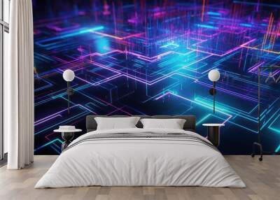 abstract digital technology background, artificial intelligence, generative, ai Wall mural