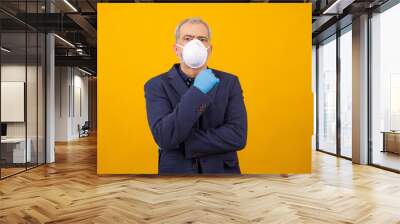 businessman with infection protection sanitary mask isolated on background Wall mural