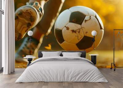 close-up of soccer ball with player's foot Wall mural