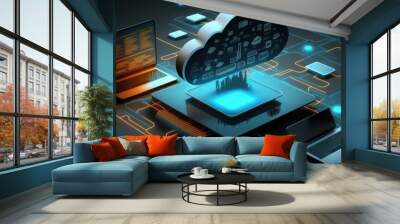 cloud technology concept, generative ai illustration Wall mural